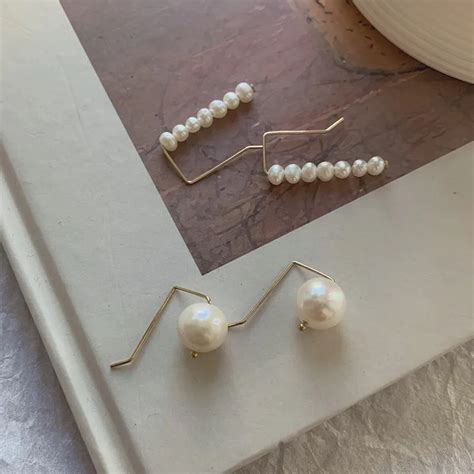 Silver Ear Climber Natural Pearl Earrings Custom Ear Cuff Handmade