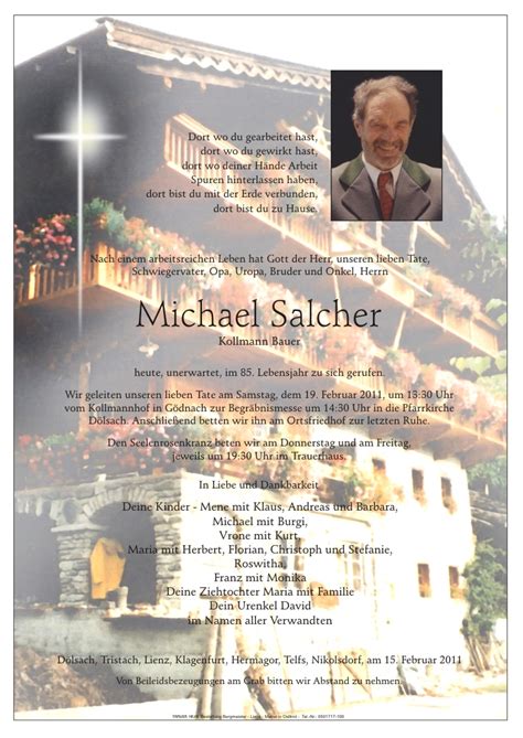 Todesanzeige Michael Salcher Trauer Link