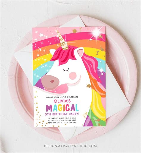 Editable Unicorn Birthday Invitation Magical Unicorn Party Etsy