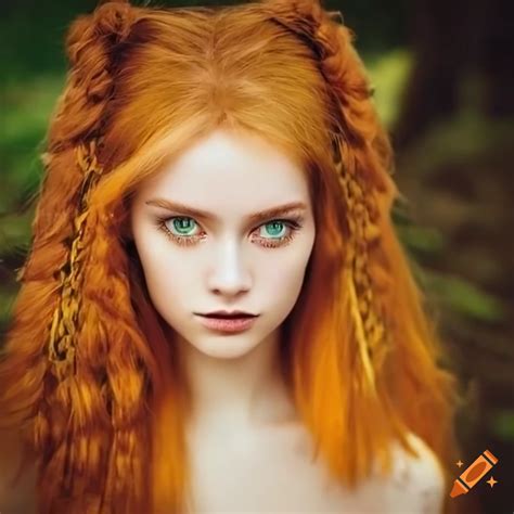 Portrait Of A Young Female Wood Elf With Honey Colored Hair And Emerald Eyes On Craiyon