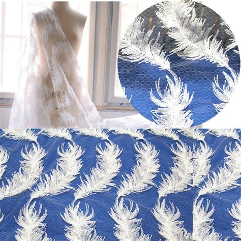 Free Shipping White Feather Embroidery Mesh Lace Fabric In Fabric From