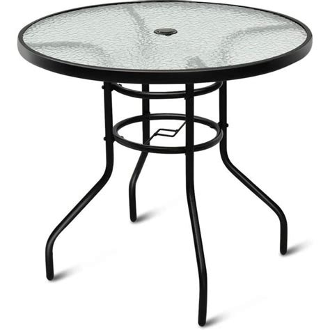 Costway Table De Jardin Ronde En Verre Trempé Plateau ø 80 Cm Avec Trou