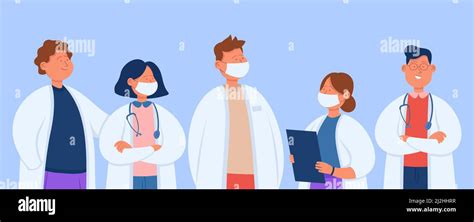 Cartoon Professional Hospital Team Of Doctors Flat Vector Illustration