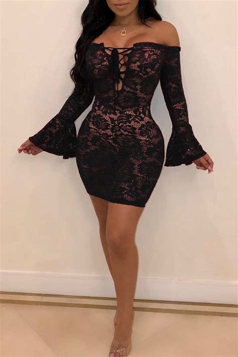 Sexy See Through Black Lace Mini Dress In 2022 Black Lace Mini Dress Mini Dress Lace Mini Dress