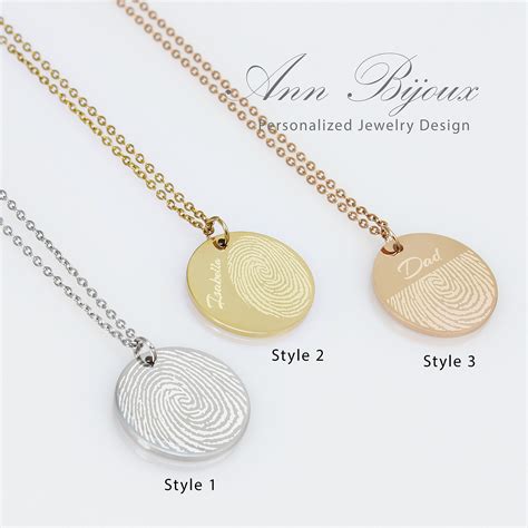 Actual Fingerprint Necklace Engraved Fingerprint Jewelry Etsy