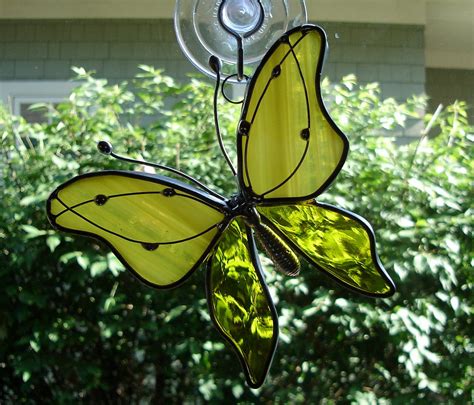 Yellow Sunshine Butterfly Stained Glass Suncatcher Etsy