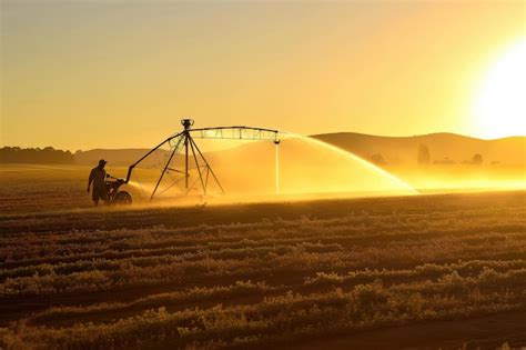 Premium AI Image | Farmer Irrigating Crops Using Pivot Irrigation ...