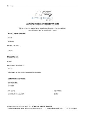 Fillable Online Artificial Insemination Breeding Information Sheet Fax