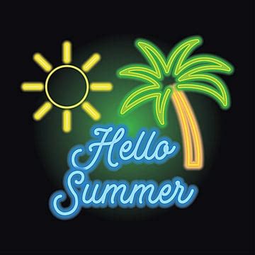 Neon Sign Effect Vector Art PNG Hello Summer Logo With Neon Sign