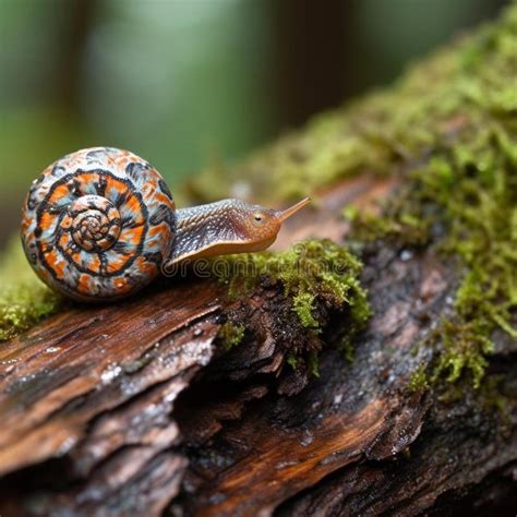 Solitary Snail On Moist Log In Forest Stock Illustration Illustration