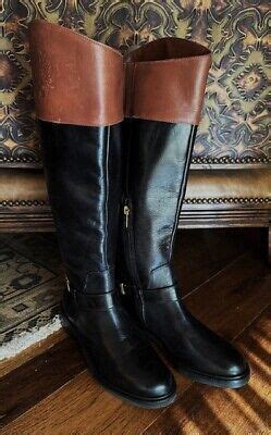 Riding Boots Vince Camuto Leather Womens Black Tan Leather Sz Msrp