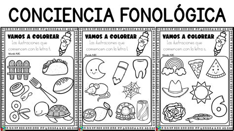 Conciencia fonológica Fichas para colorear según su letra inicial