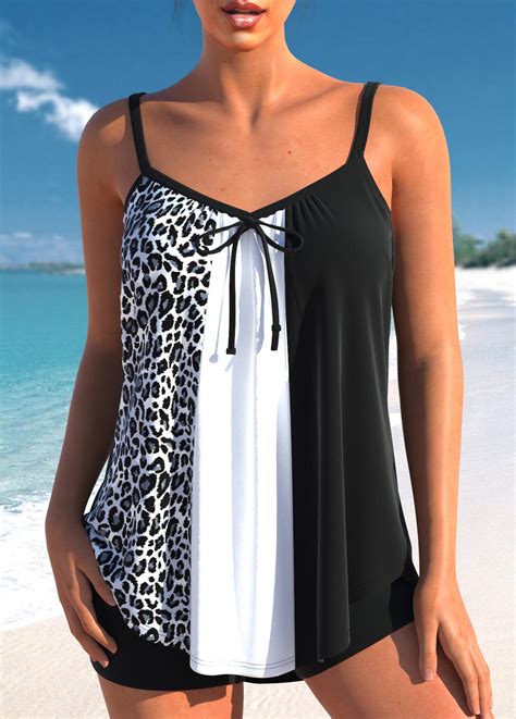 ROTITA Plus Size Patchwork Leopard Black Tankini Top Rotita USD