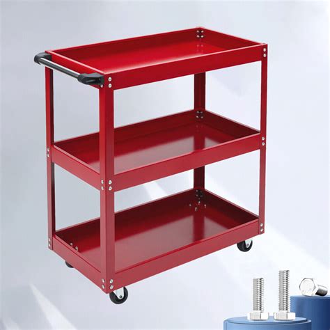 Tool Storage Heavy Duty Garage Trolley Workshop Steel 3Tier Wheel Cart