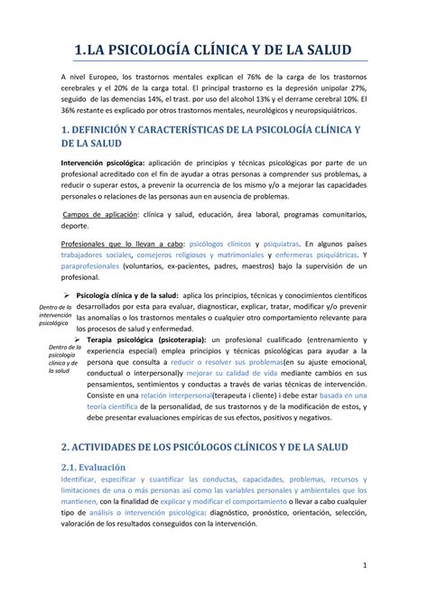 Resum Primer Parcial Psicologia Cl Nica La Y De La Salud A Nivel