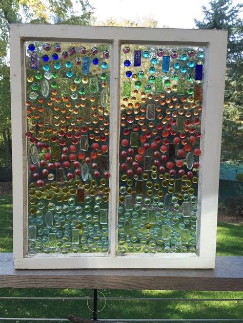 Window With Glass Marbles Beach Glass Art Window Art Window Glass Design