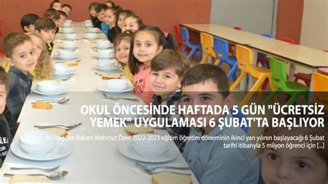 OKUL ÖNCESİNDE HAFTADA 5 GÜN ÜCRETSİZ YEMEK UYGULAMASI 6 ŞUBAT TA