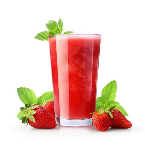 Premium AI Image A Glass Of Strawberry Juice With Green Leaves Next