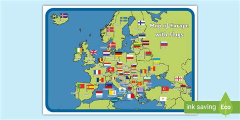 Europe Map With Flags Wall Chart Poster New Laminated Available Ebay Images