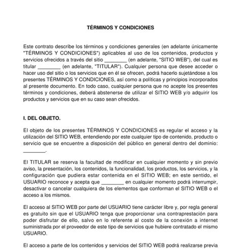 Términos y Condiciones Modelo en Formatos Word y PDF