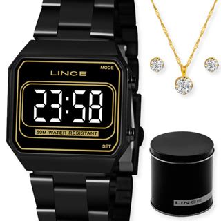 Kit Rel Gio Lince Feminino Preto Quadrado Led Mdn L Pxpx Shopee Brasil