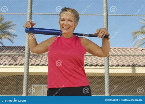 Woman Holding Baseball Bat On Shoulder Stock Images Image 29658584