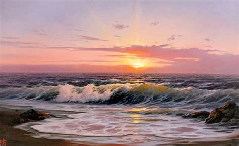 Sunset Over Ocean Waves Painting