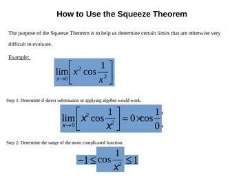 The Squeeze Sandwich Theorem And Special Trig Limits By Michele Cubed