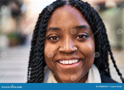 African American Woman Smiling Confident Standing At Street Stock Image