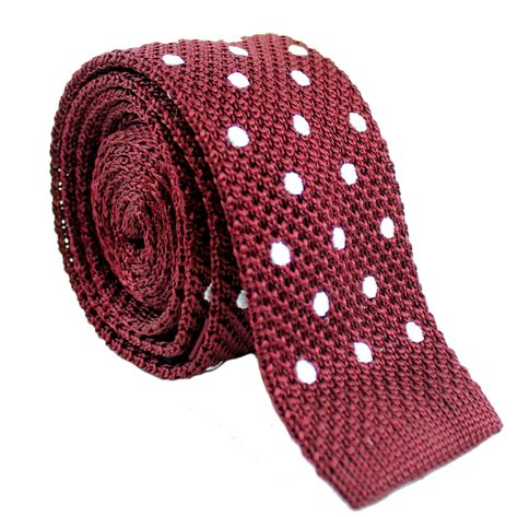 Tootal Burgundy Spotted Skinny Silk Knitted Tie Mod Shoes