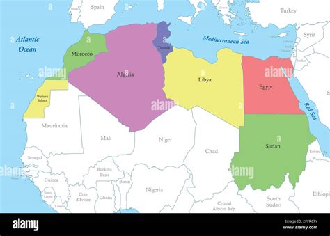 Political Color Map Of North Africa With Borders Of The States Stock