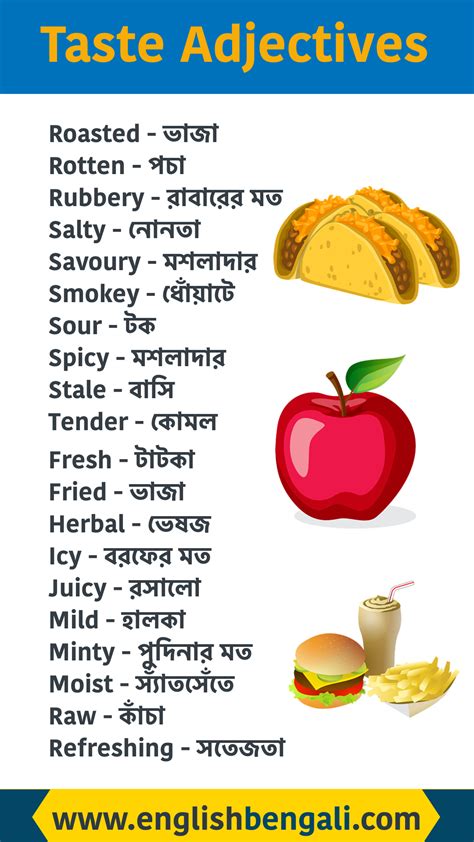 Adjectives To Describe Tastes And Flavours English Vocabulary Words