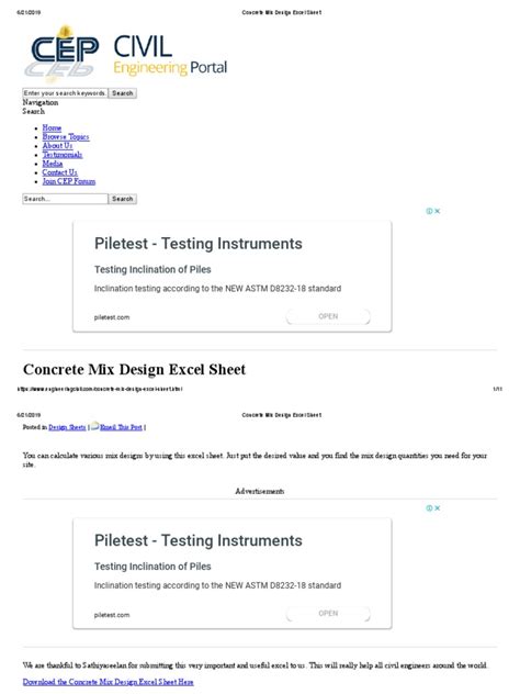 Concrete Mix Design Excel Sheet Pdf Pdf Concrete Civil Engineering