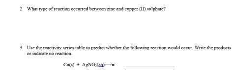 Solved What Type Of Reaction Occurred Between Zinc And Copper Sulfate