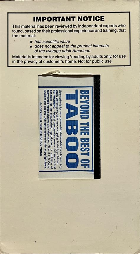 Beyond The Best Of Taboo Adult XXX VHS - VM16