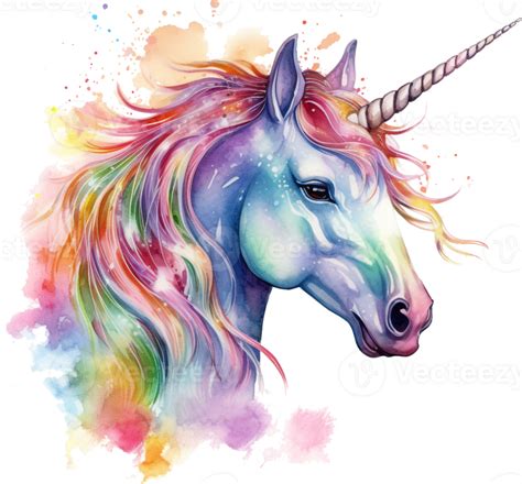 Einhorn Portr T Aquarell Illustration Regenbogen Tier Aquarell