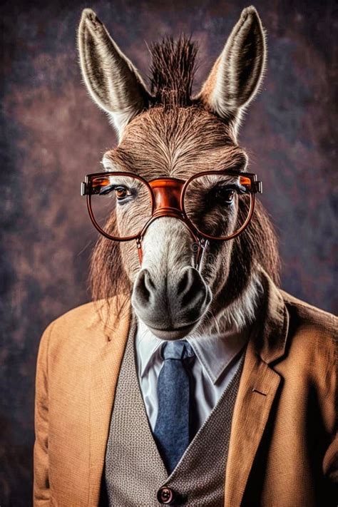 A Donkey In Glasses A Suit And A Tie Generative Ai Stock Illustration