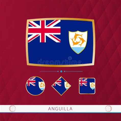 Set Of Anguilla Flags With Gold Frame For Use At Sporting Events On A