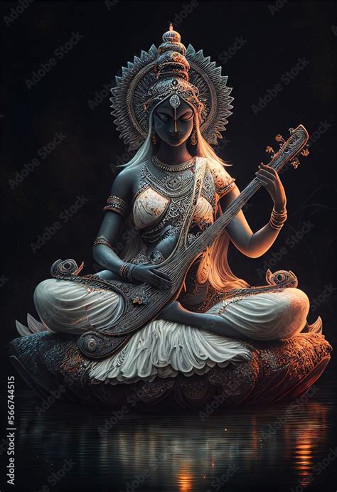 goddess saraswati digital art cosmic glowing image Generative AI Stock ...