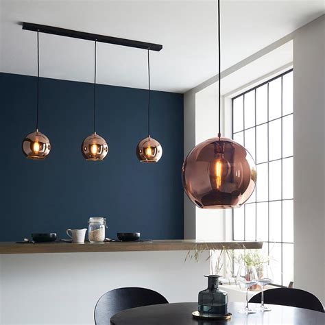 Modern 3 Light Copper Mirrored Glass Globe Ceiling Light Stillorgan Decor