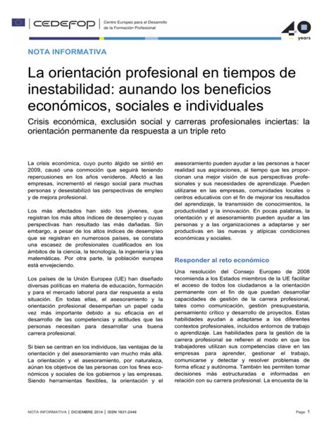 La Orientaci N Profesional En Tiempos De Inestabilidad Aunando Los