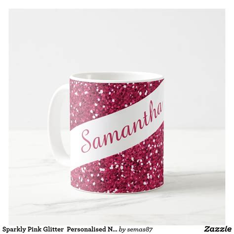 Sparkly Pink Glitter Personalised Name Coffee Mug Glam And Glitter