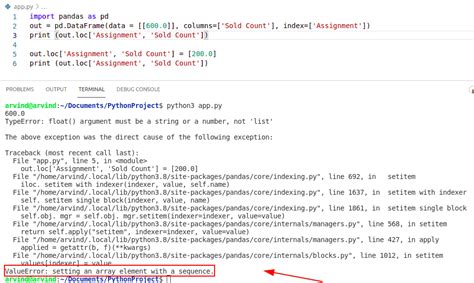 Python Setting An Array Element With A Sequence Qerysnap