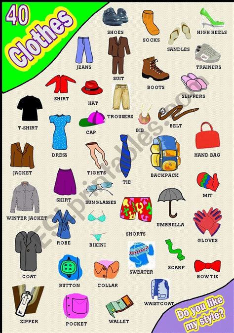 This Is A Complete Clothes Pictionary It Has Your Basic Clothes And