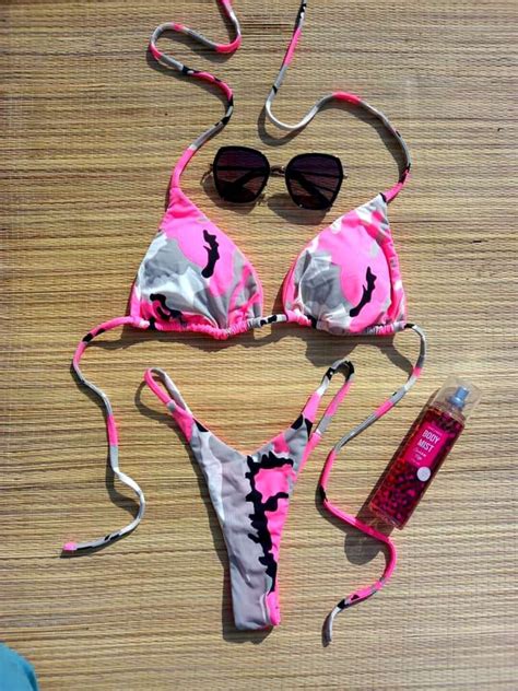 Neon Camouflage Pattern High Cut Thong Bikini Set Triangle Bikini V Front Bikini Etsy