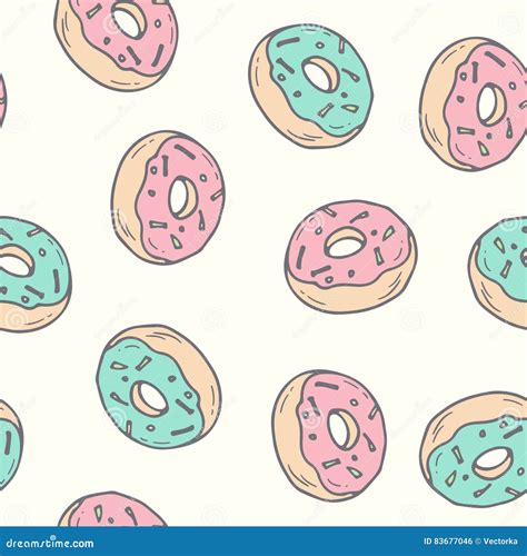 Hand Drawn Donut Seamless Pattern Pastry Illustration Stock Vector