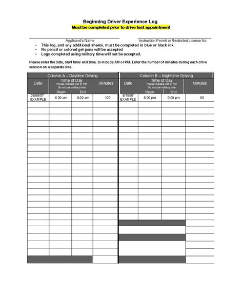 Printable Driver S Daily Log Books Templates Examples