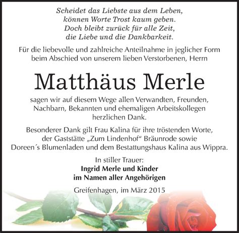 Traueranzeigen Von Matth Us Merle Abschied Nehmen De