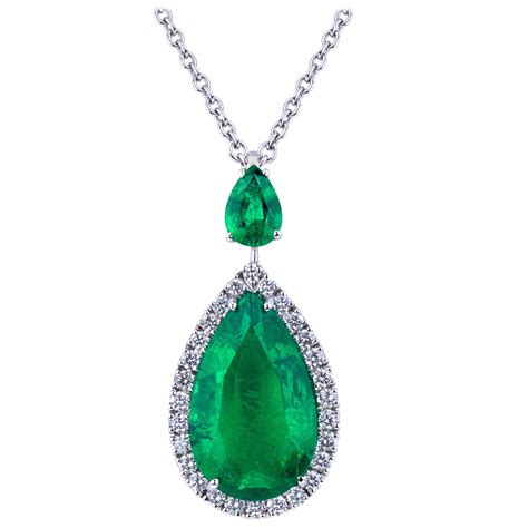 Pendant Drop Certified Emerald Necklace With Diamonds On Top And Chain For Sale At 1stdibs