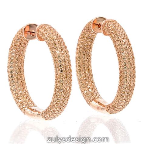 Zde2003 Rg Sterling Silver 925 Rose Gold Plated Champagne Pave Cz Hoop